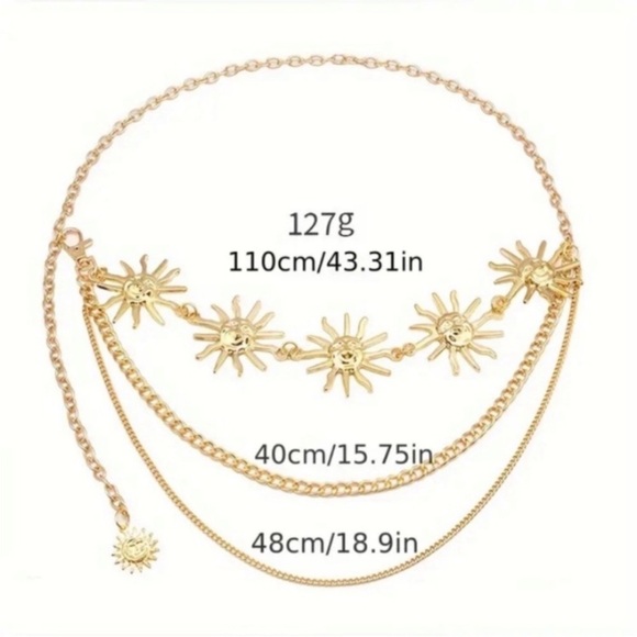 Celestial Crescent Moon Multi Layer Chain Statement Belt Metal Waist Belt Gold - Picture 11 of 13